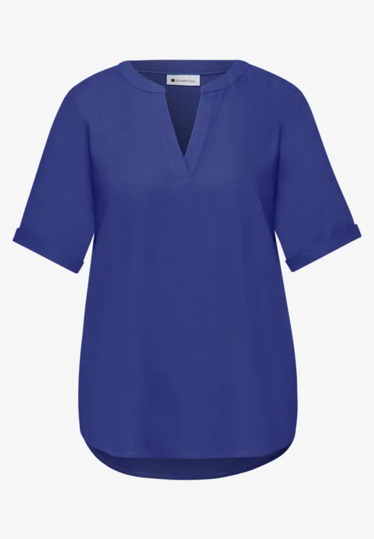 Bluse mit Split Neck und Turn-Up amparo blue