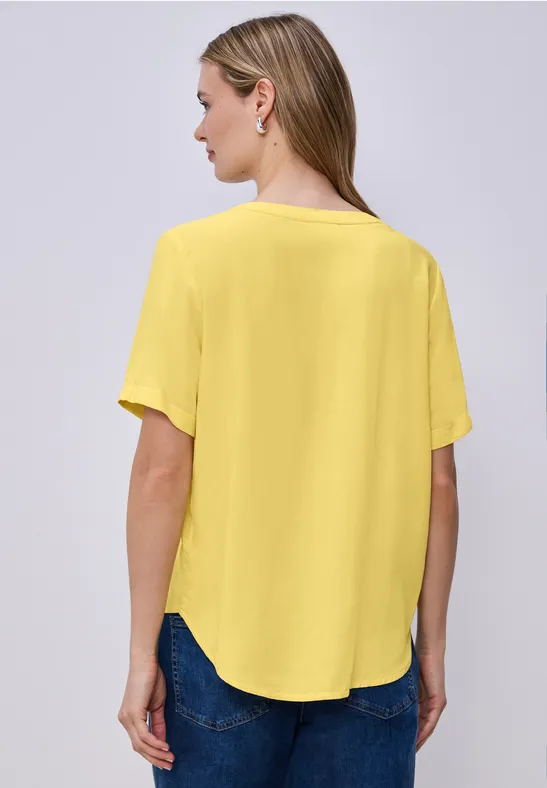 Bluse mit Split Neck und Turn-Up bloom yellow