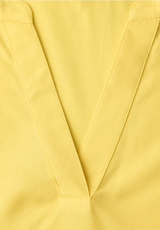 Bluse mit Split Neck und Turn-Up bloom yellow