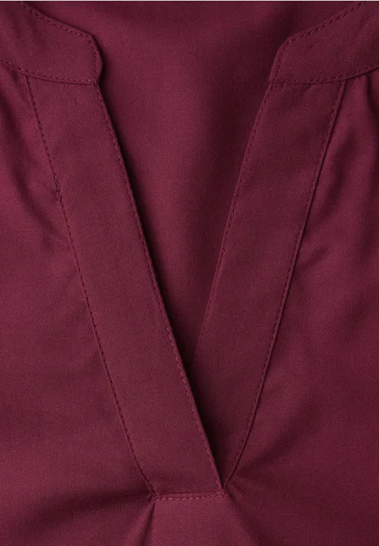 Bluse mit Split Neck und Turn-Up truffle red