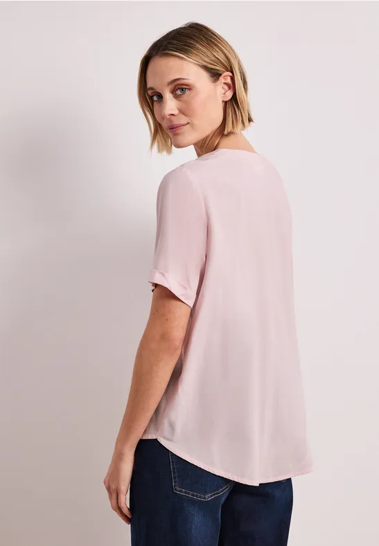 Bluse mit Split Neck und Turn-Up minimal rose