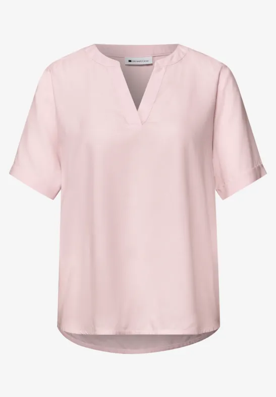Bluse mit Split Neck und Turn-Up minimal rose