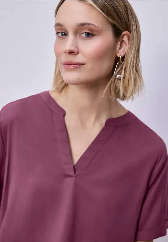 Bluse mit Split Neck und Turn-Up dark clouded blush