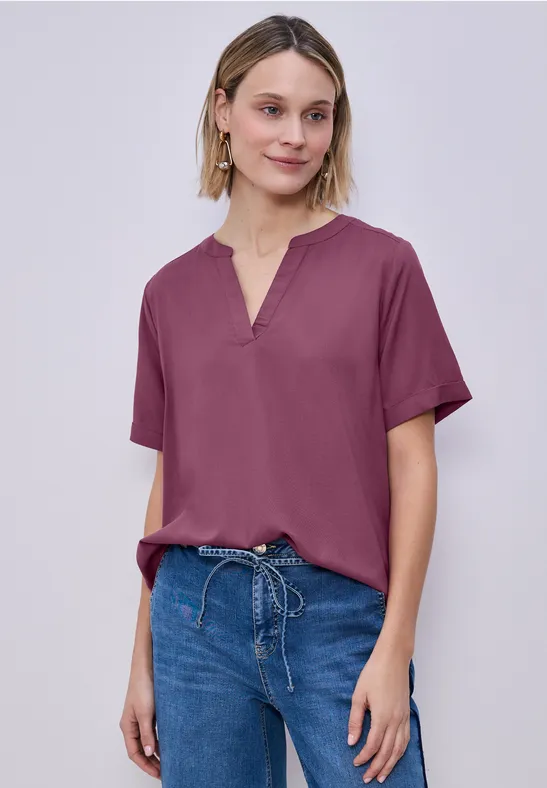 Bluse mit Split Neck und Turn-Up dark clouded blush