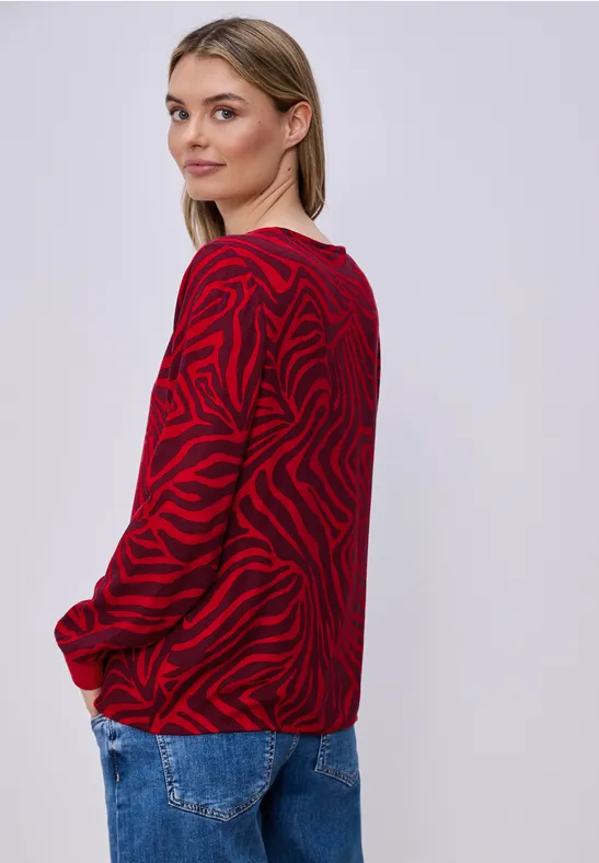 Blouse à col rond avec détails en tape salsa red