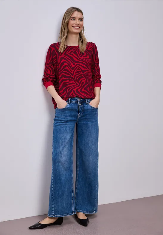 Blouse à col rond avec détails en tape salsa red