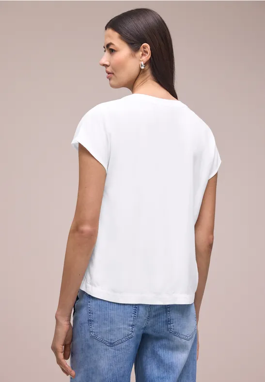 Dropped Shoulder Bluse mit Split Neck White