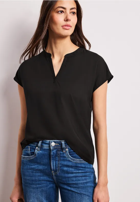 Dropped Shoulder Bluse mit Split Neck Black