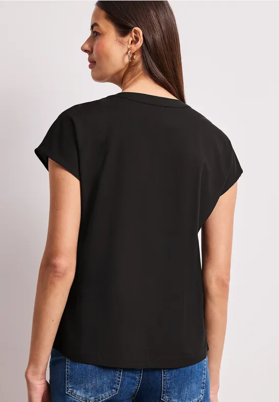 Dropped Shoulder Bluse mit Split Neck Black