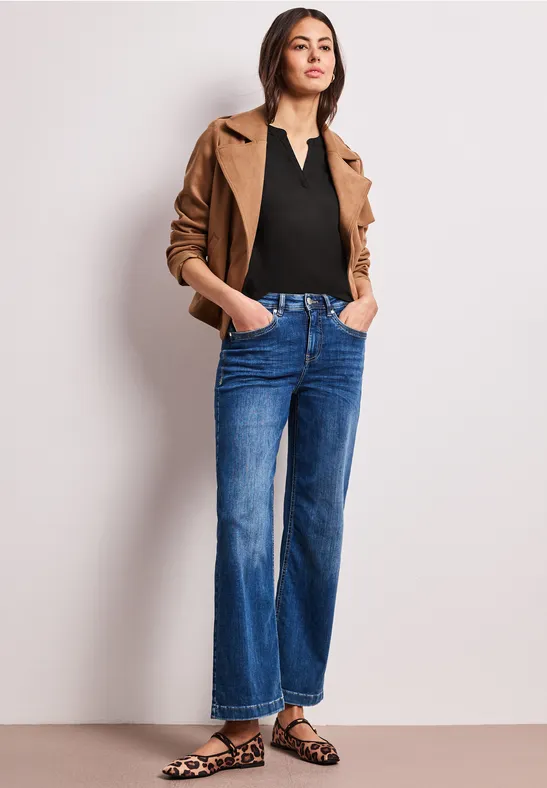 Dropped Shoulder Bluse mit Split Neck Black