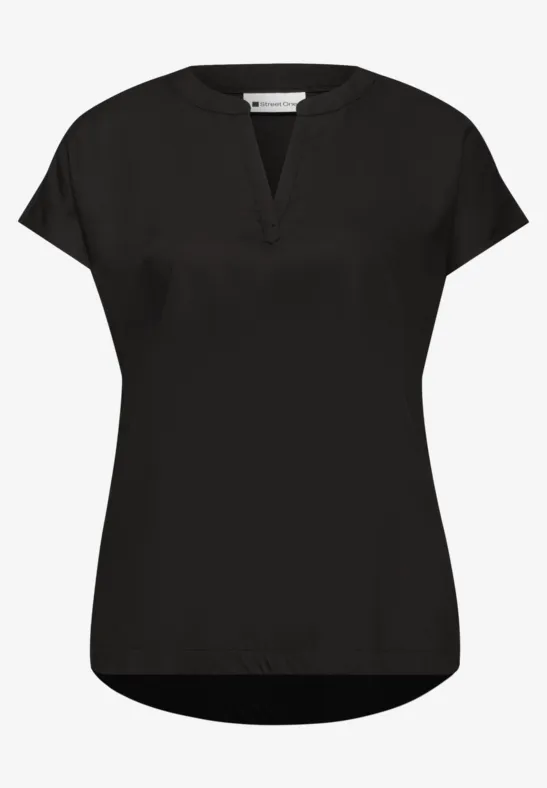Dropped Shoulder Bluse mit Split Neck Black