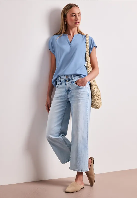 Blouse dropped shoulder avec col fendu original blue