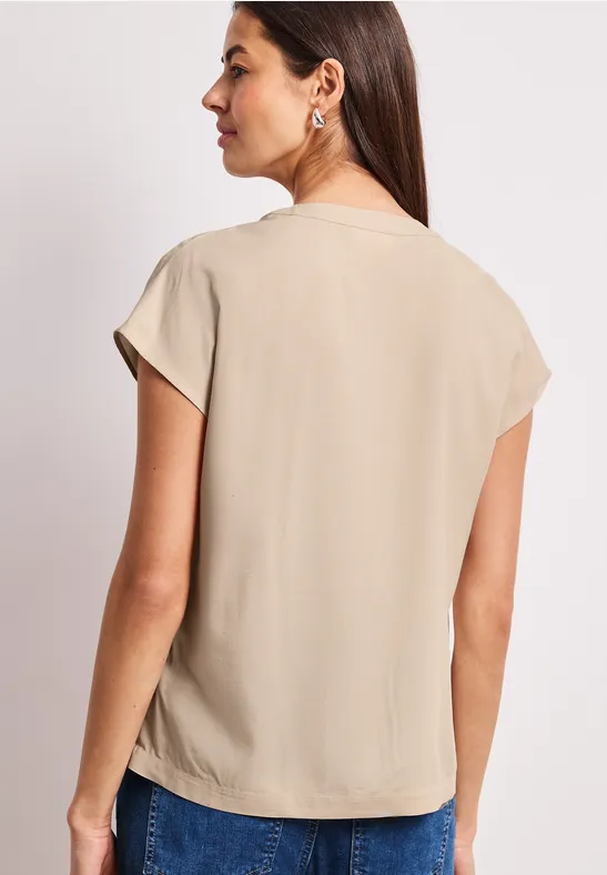 Dropped Shoulder Bluse mit Split Neck cotton beige