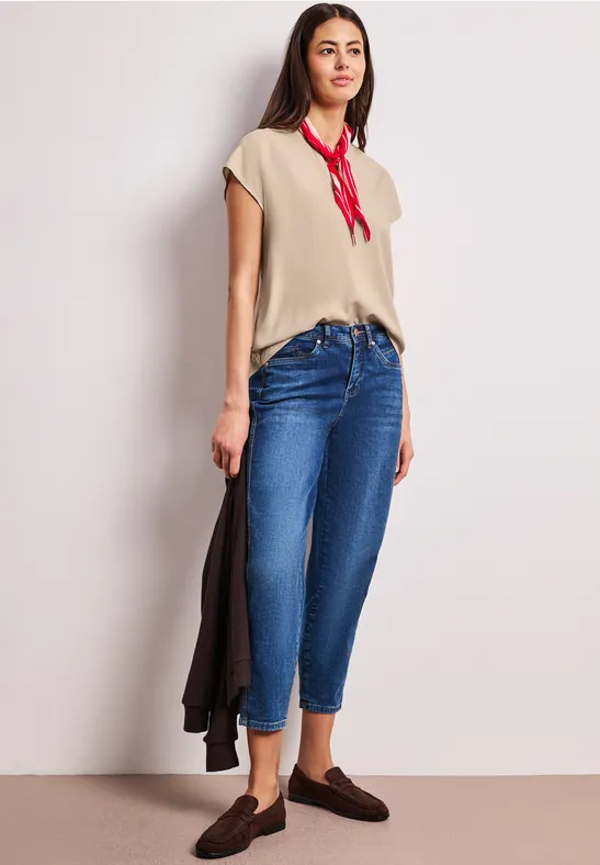 Dropped Shoulder Bluse mit Split Neck cotton beige