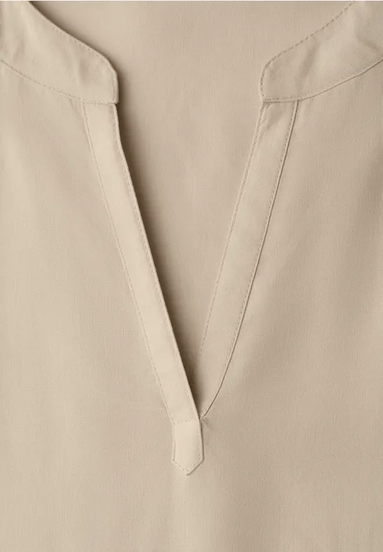 Dropped Shoulder Bluse mit Split Neck cotton beige