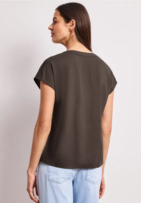 Blouse met losse schouders en gespleten hals espresso brown