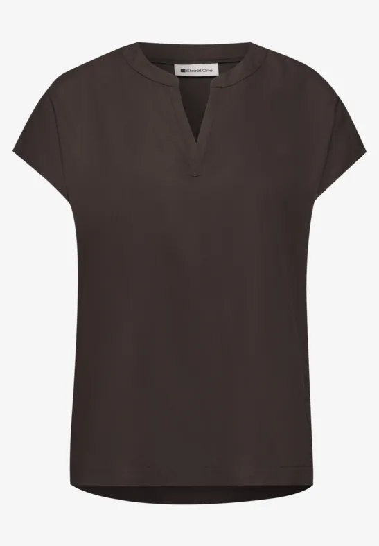 Blouse met losse schouders en gespleten hals espresso brown