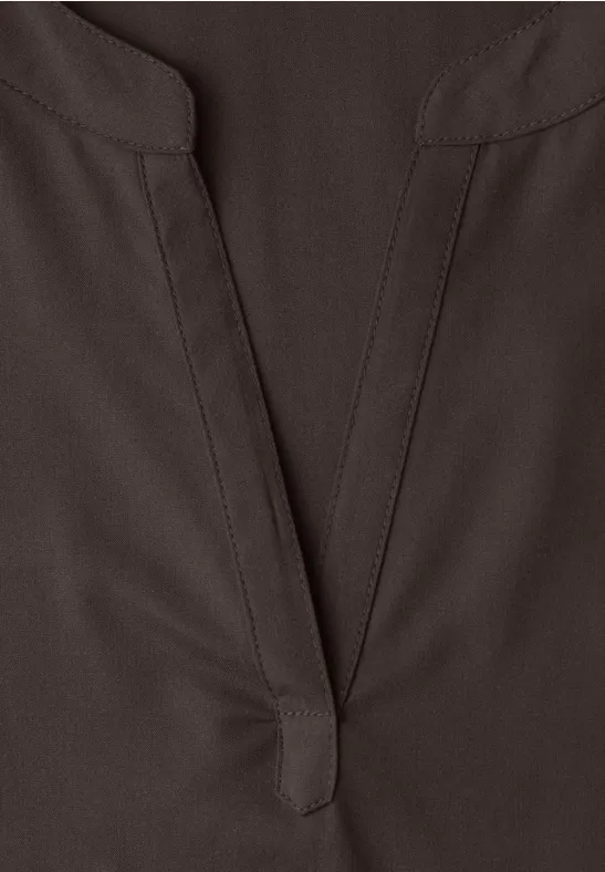 Blouse met losse schouders en gespleten hals espresso brown