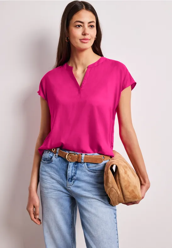 Blouse met losse schouders en gespleten hals magenta dream