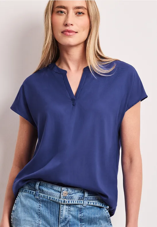 Blouse dropped shoulder avec col fendu amparo blue