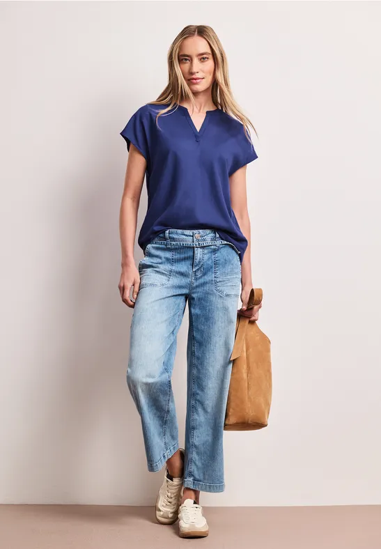 Blouse dropped shoulder avec col fendu amparo blue