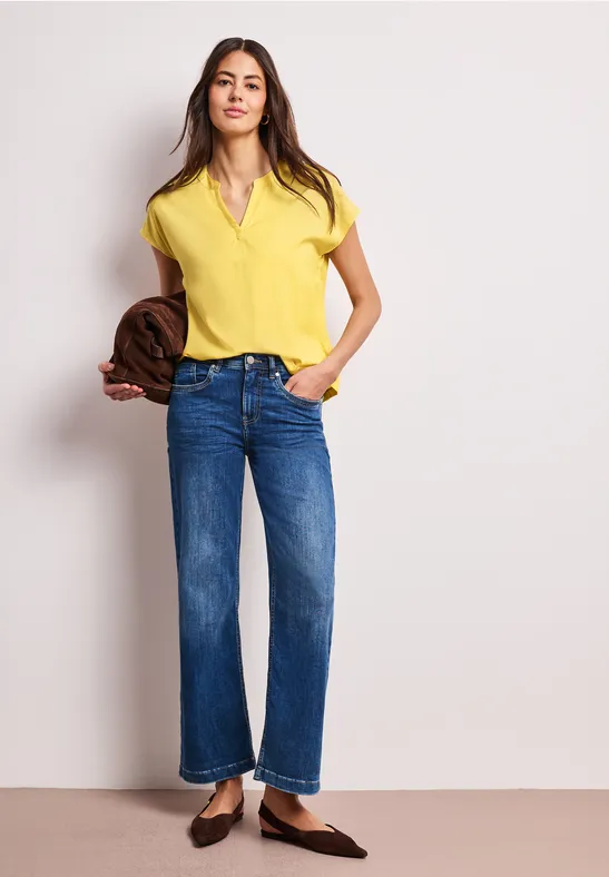 Dropped Shoulder Bluse mit Split Neck bloom yellow