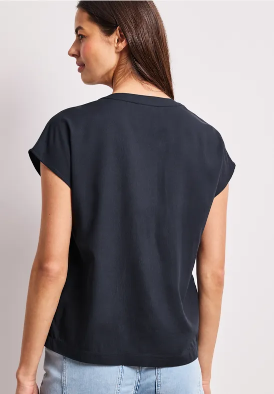 Dropped Shoulder Bluse mit Split Neck shadowed navy