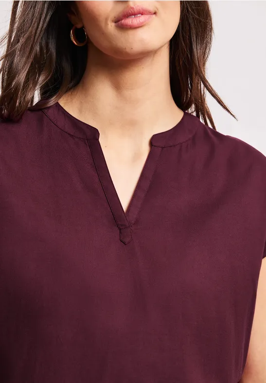 Dropped Shoulder Bluse mit Split Neck truffle red