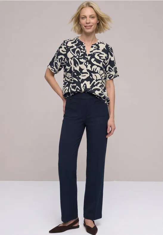 Print-Bluse mit Turn-Up shadowed navy