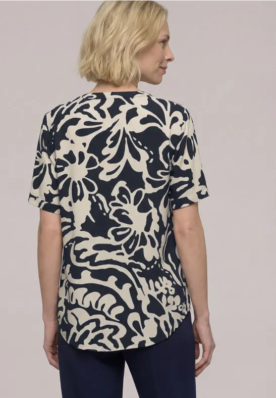 Print-Bluse mit Turn-Up shadowed navy