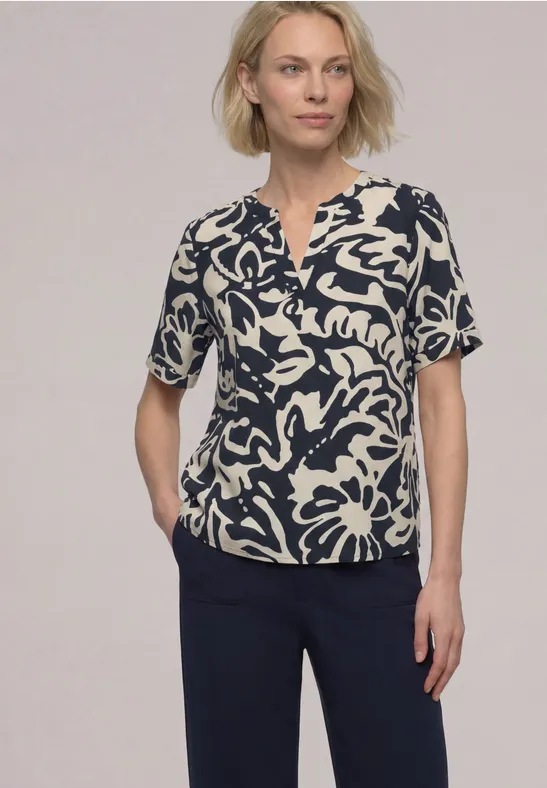 Print-Bluse mit Turn-Up shadowed navy