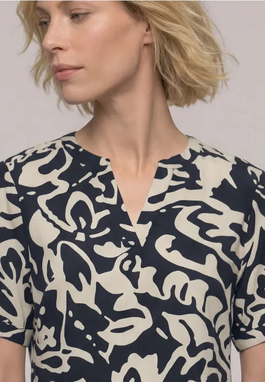 Print-Bluse mit Turn-Up shadowed navy