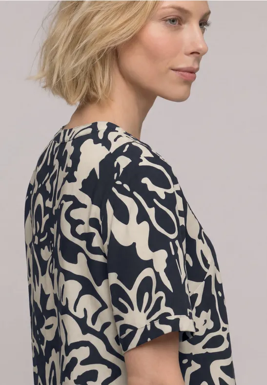 Print-Bluse mit Turn-Up shadowed navy