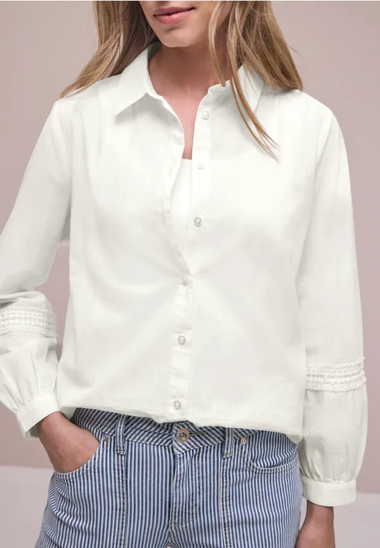 Langarm Bluse mit Crochetdetails off white
