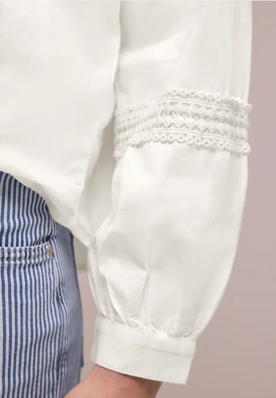 Langarm Bluse mit Crochetdetails off white