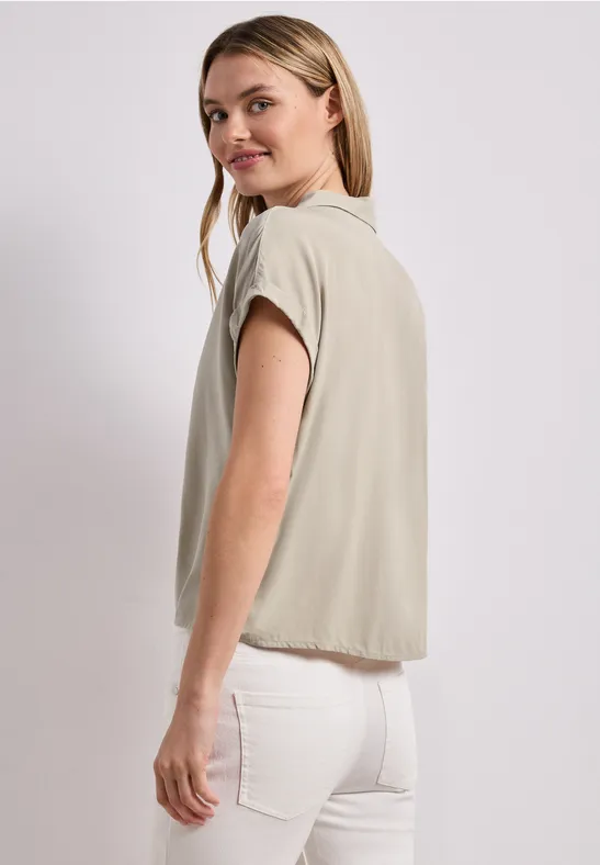 Blouse dropped shoulder avec col bowling timeless beige