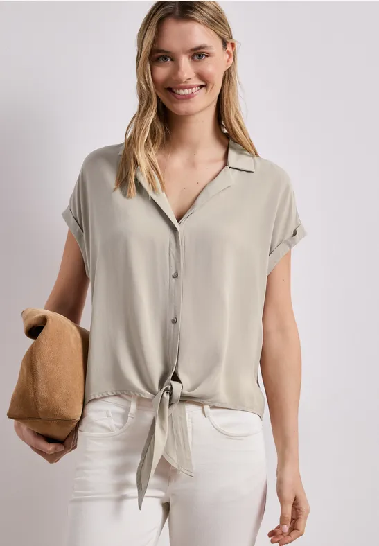 Blouse dropped shoulder avec col bowling timeless beige