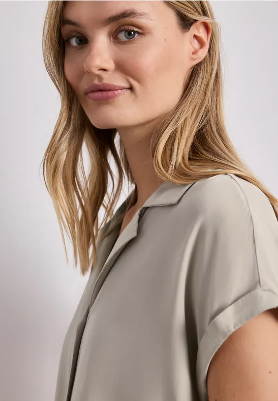 Blouse dropped shoulder avec col bowling timeless beige