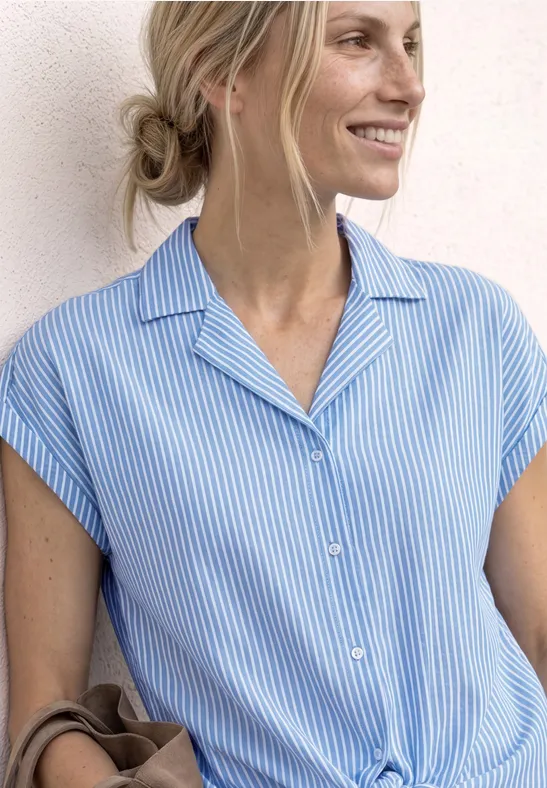 Dropped Shoulder Bluse mit Bowling-Kragen original blue