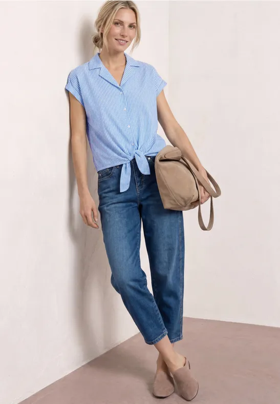 Dropped Shoulder Bluse mit Bowling-Kragen original blue