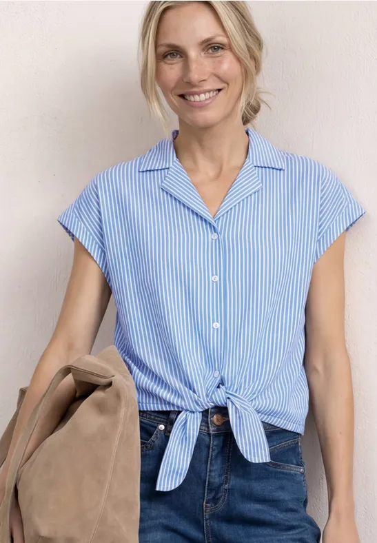 Dropped Shoulder Bluse mit Bowling-Kragen original blue