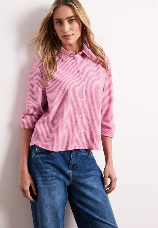 Seersucker blouse met lange mouwen magenta dream