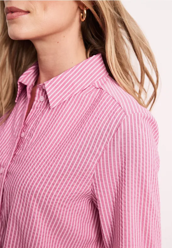 Seersucker blouse met lange mouwen magenta dream