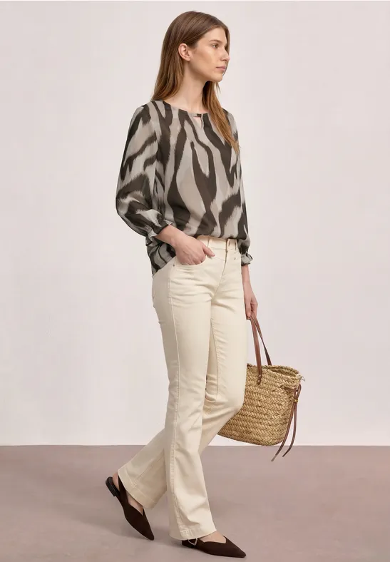 Chemisier à manches 3/4 et col rond en mousseline légère espresso brown