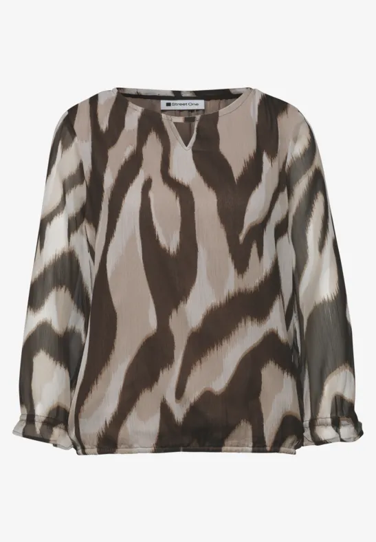 Chemisier à manches 3/4 et col rond en mousseline légère espresso brown