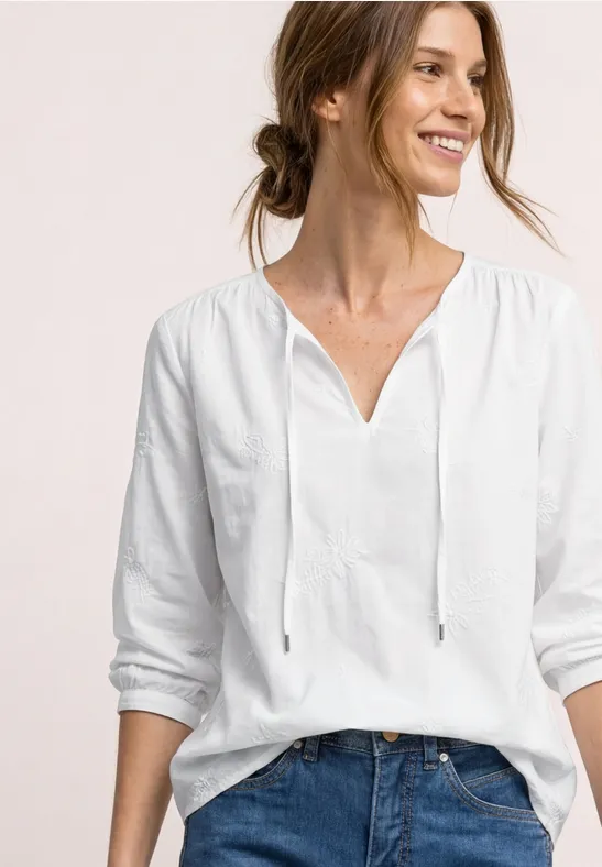 3/4-mouwen blouse met borduursel off white