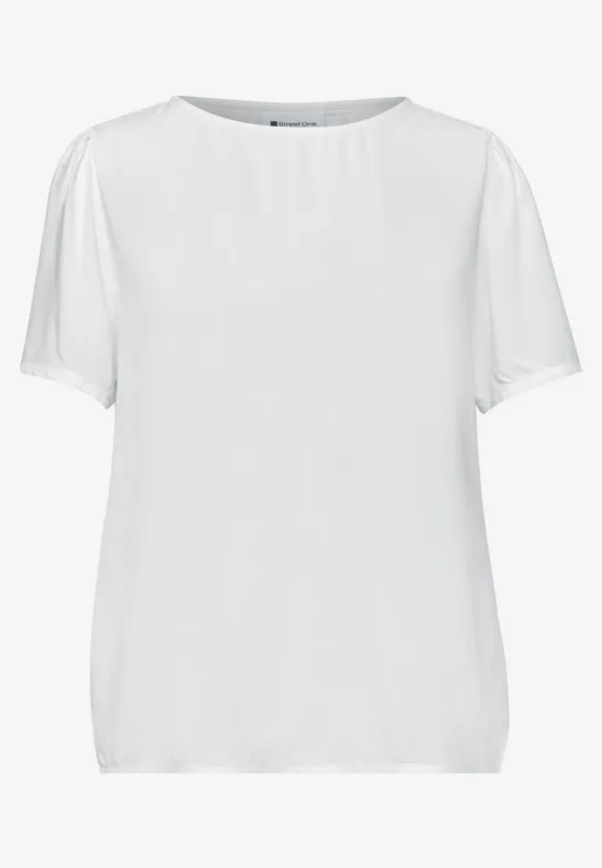 Simpel wit dames T-shirt met korte mouwen en ronde hals.