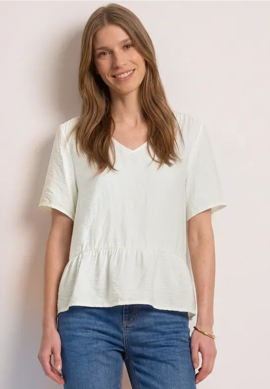 Chemisier à manches courtes, col en V et bas évasé off white