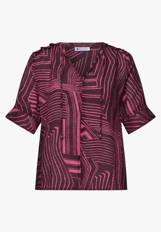 Damesblouse korte mouwen abstract roze-zwarte streepdessin