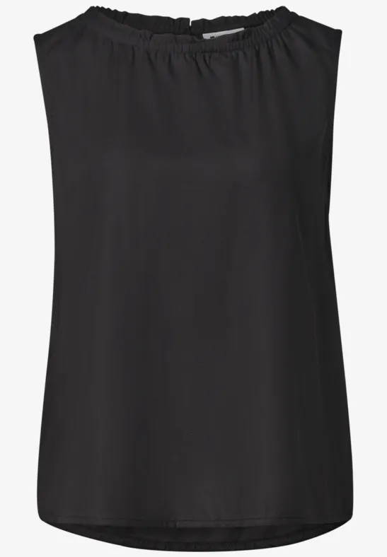 Schwarze ärmellose Bluse mit Rundhalsausschnitt